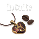 Chocolate Brown Heart Shape Necklace with Bronze Lace
