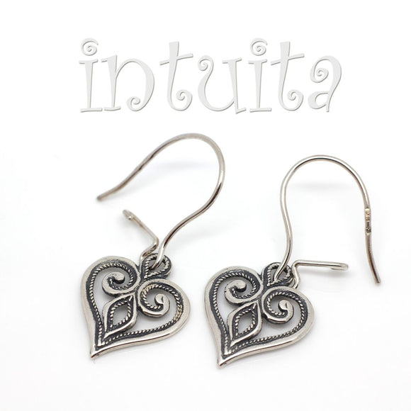 Delicate Lace Heart Design Sterling Silver Dangle Earrings