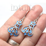 Blue Color Enamel and Delicate Lace Tulip Design Sterling Silver Dangle Earrings