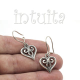Delicate Lace Heart Design Sterling Silver Dangle Earrings