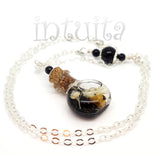 Black And White Love Potion Pendant with Real Dried Flowers Floating Inside