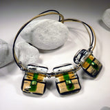 3 Small Square Design Handmade Mosaic Fused Glass Necklace
