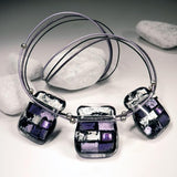 3 Small Square Design Handmade Mosaic Fused Glass Necklace