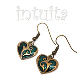 Heart Shape Handmade Bronze Earrings with Lace Pattern