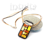 Long Brown And Ochre Yellow Mosaic Fused Glass Necklace