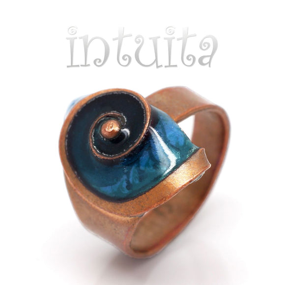 Aqua Color Enamel On Copper Ring