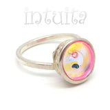 Adjustable Size Pink Glass Ring With Floating Gem