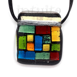 Handmade Square Fused Glass Necklace with Dichroic