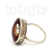 Adjustable Size Brown Glass Ring With Floating Diamond