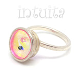 Adjustable Size Pink Glass Ring With Floating Gem