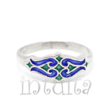 Filigree Design Blue and Green Enamel and Sterling Silver Double Heart Ring