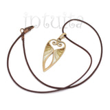 Beige Color Long Fantasy Style Bronze Necklace with Tendril Heart Design