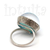 Adjustable Size Blue Color Glass Ring With Floating Opal Gemstone