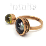 Adjustable Size Black And Gold Glass Ring With Floating Diamonds