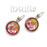 Spring Flower Themed Handpainted Glass Dangle Earrings