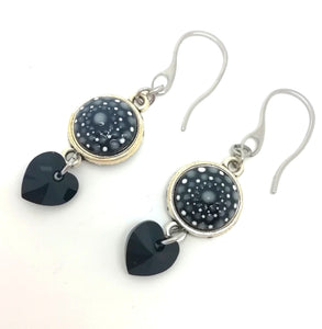 Handmade Glow-in-the-dark Dot Painted Glass Earrings With Swarovski Heart Charms