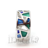 Filigree Lace Design Blue and Green Enamel and Sterling Silver Mosaic Ring