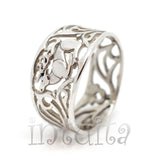 Filigree Lace Design Sterling Silver Ring With Reindeer Pattern