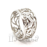 Filigree Lace Design Sterling Silver Ring With Reindeer Pattern