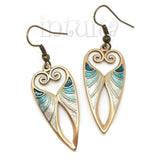 Handmade Long Heart Shape Bronze Dangle Earrings