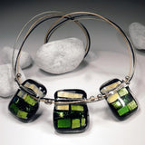 3 Small Square Design Handmade Mosaic Fused Glass Necklace