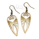 Beige Color Long Heart Shape Bronze Dangle Earrings