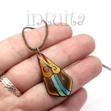 Kite Shape Brown And Blue Enamel Necklace With Double Tendril Pattern