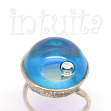 Adjustable Size Blue Color Glass Ring With Floating Opal Gemstone
