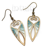 Handmade Long Heart Shape Bronze Dangle Earrings