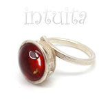 Adjustable Size Red Glass Ring With Floating Diamond