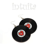 Big Vinyl Record Earrings With Frilled Hearts
