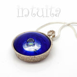 Royal Blue Glass Necklace With Floating Diamond