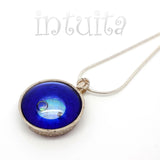 Royal Blue Glass Necklace With Floating Diamond