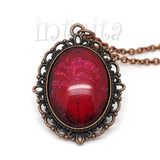 Sparkly Red Petal Design Handpainted Oval Shape Glass Pendant