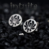 High Fashion Style Handmade Small Round Resin and Sterling Silver Studs with Folk Art Motif