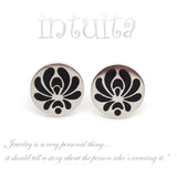 High Fashion Style Handmade Small Round Resin and Sterling Silver Studs with Folk Art Motif