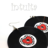 Big Vinyl Record Earrings With Frilled Hearts