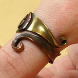 Copper and Brass Studded Ring with Tendrils, Size 52-55 (US 6 - 7 1/4)