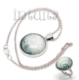 Frosting Motif Ice Green Handmade Round Shape Glass Necklace, Ring