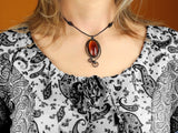 Fantasy Style Amber Color Glass and Black Tin Necklace