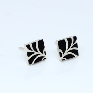 High Fashion Style Black Plexiglas And Sterling Silver Stud Earrings