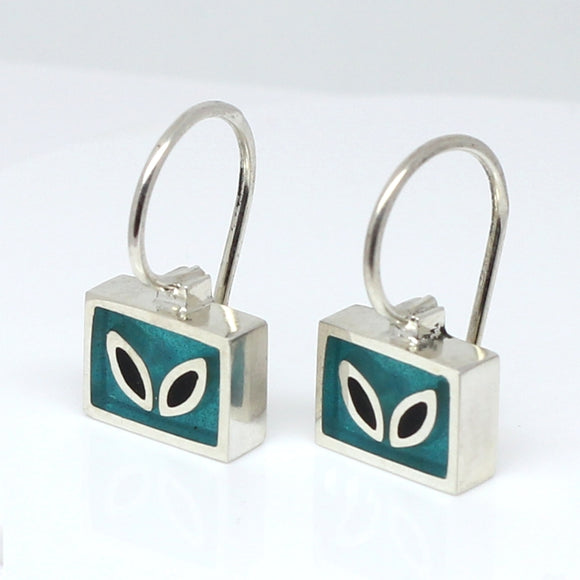High Fashion Style Turquoise and Black Plexiglas and Sterling Silver Dangles