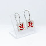 High Fashion Style Tulip Design Chili Red Plexiglas and Sterling Silver Earrings