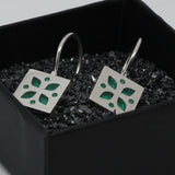 High Fashion Style Handmade Sea Green Resin and Sterling Silver Four-Leaf Clover Earrings