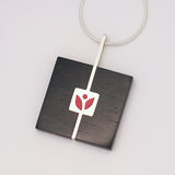 High Fashion Style Handmade Ebony and Sterling Silver Necklace with Red Resin Tulip
