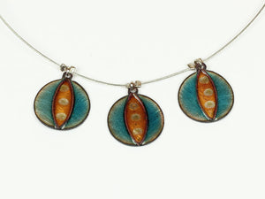 Handmade Enamel on Copper Triple Pendant