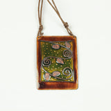 Forest Green And Caramel Brown Enamel Statement Necklace with Leaf Motif