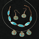 Aqua Blue Enamel on Copper Jewel Set