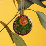 Fantasy Design Large Round Forest Green And Caramel Brown Enamel Necklace