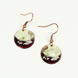 Small Dainty Burgundy and Cloudy White Enamel Earrings
